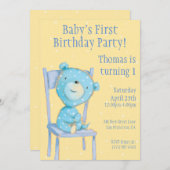 ブルーカリコベア誕生日 招待状 (正面/裏面)