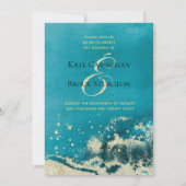 ブルーカリブのシー金ゴールドコーストモダン結婚ズ 招待状 (正面)