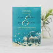 ブルーカリブのシー金ゴールドコーストモダン結婚ズ 招待状 (スタンド正面)