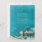 ブルーカリブのシー金ゴールドコーストモダン結婚ズ 招待状 (裏面)