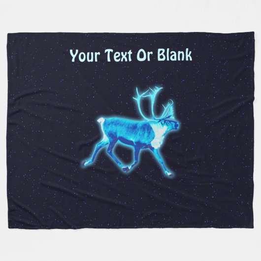 ブルーカリボウ（トナカイ） フリースブランケット (正面(横))