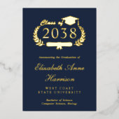 ブルーカレッエレガントジ卒業フォイル発表 箔招待状 (正面)