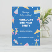 ブルーカワイイ&アイス予測できなクリームピザ誕生日パーティー 招待状 (スタンド正面)