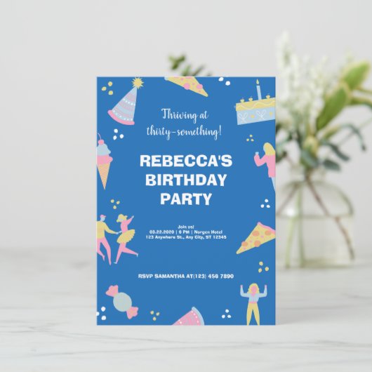 ブルーカワイイ&アイス予測できなクリームピザ誕生日パーティー 招待状 (スタンド正面)