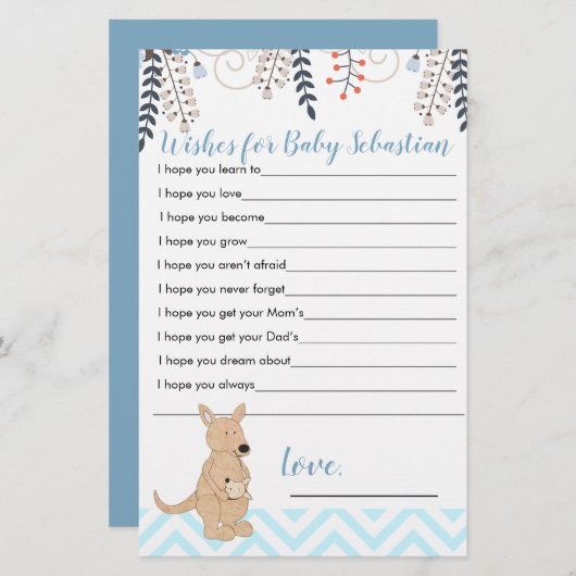 ブルーカンガルーboho男の子の赤ちゃんシャワーベビー願い (正面/裏面)