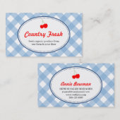 ブルーカントリーのギンガムパターン赤いさくらんぼ生産 名刺 (正面/裏面)