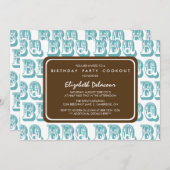 ブルーカントリーウェスタンBBQバースデーパーティーの招待 招待状 (正面/裏面)