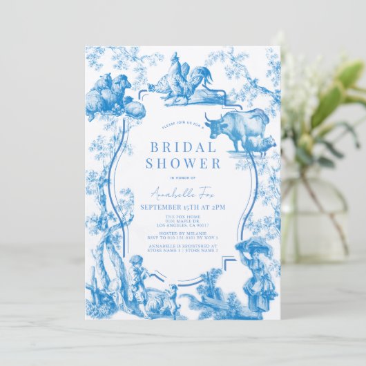 ブルーカントリーフランスのファームアニマルブライダルシャワー 招待状 (スタンド正面)