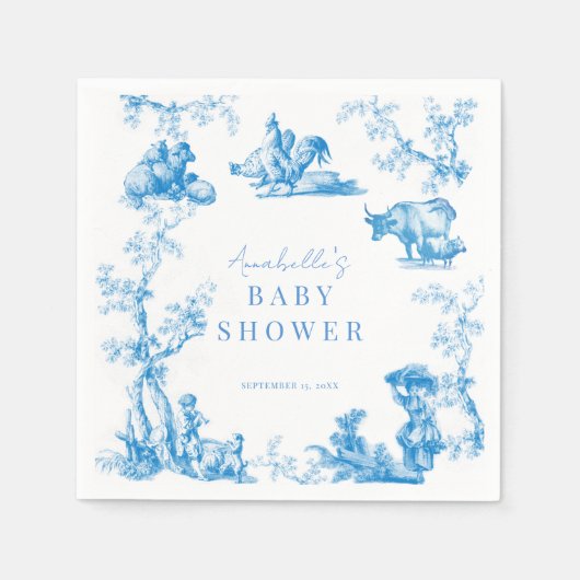ブルーカントリーフランスのファーム動物の男の子の赤ちゃんシャワー スタンダードカクテルナプキン (正面)