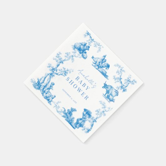 ブルーカントリーフランスのファーム動物の男の子の赤ちゃんシャワー スタンダードカクテルナプキン (角)