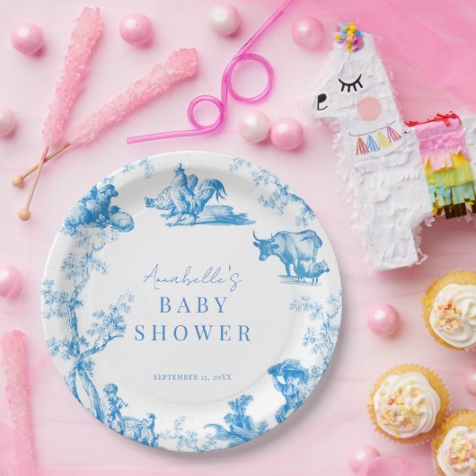 ブルーカントリーフランスのファーム動物の男の子の赤ちゃんシャワー ペーパープレート (パーティー)