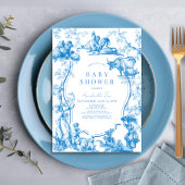 ブルーカントリーフランスのファーム動物の男の子の赤ちゃんシャワー 招待状