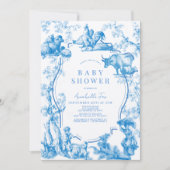 ブルーカントリーフランスのファーム動物の男の子の赤ちゃんシャワー 招待状 (正面)