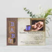 ブルーカントリー素朴フォトベビーのお知らせ 招待状 (スタンド正面)
