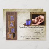 ブルーカントリー素朴フォトベビーのお知らせ 招待状 (正面/裏面)