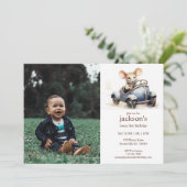 ブルーカーで可愛い水色マウス1st誕生日 招待状 (スタンド正面)