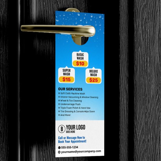 ブルーカーウォッシュオートディテールオートクリーニングワクシング ドアノブサイン