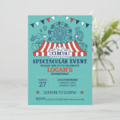 ブルーカーニバルサーカスベビー誕生日キッズハウスパーティー 招待状 (スタンド正面)