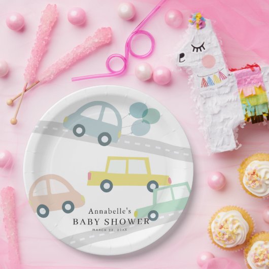 ブルーカーバルーン白い男の子の赤ちゃんシャワー ペーパープレート (パーティー)