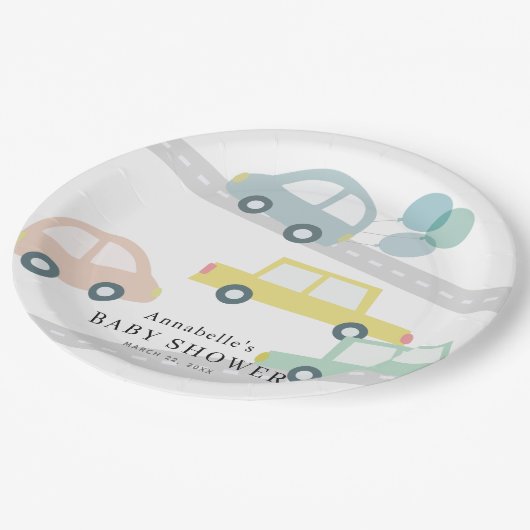 ブルーカーバルーン白い男の子の赤ちゃんシャワー ペーパープレート (アングル)