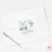 ブルーカーバルーン白い男の子の赤ちゃんシャワー ラウンドシール (封筒)