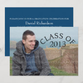 ブルーカーブタイポグラフィ卒業招待状 招待状 (正面/裏面)