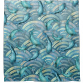 ブルーカープコイ魚の模様 シャワーカーテン (正面)