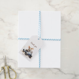 ブルーカーベビーシャワーにかわいい水色マウス ギフトタグ