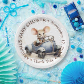 ブルーカーベビーシャワーにかわいい水色マウス ペーパープレート (パーティー)