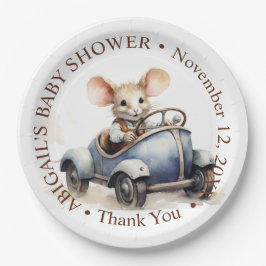 ブルーカーベビーシャワーにかわいい水色マウス ペーパープレート