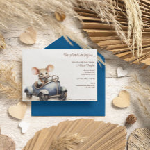 ブルーカーベビーシャワーにかわいい水色マウス