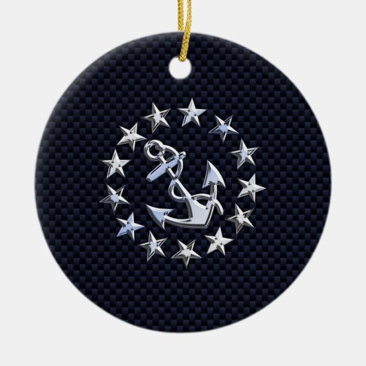 ブルーカーボンスタイル航海のクロムヨットフラグプリント セラミックオーナメント (正面)