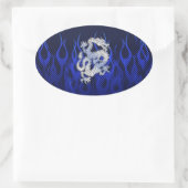 ブルーカーボンファイバースタイルのようなクロムのドラゴン 楕円形シール (バッグ)