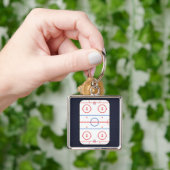 ブルーカーボンファイバー上のホッケーリンク図スタイル キーホルダー (手)