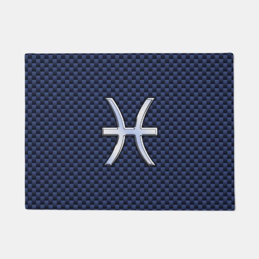 ブルーカーボン繊維プリントにクロムのような魚座サイン ドアマット (正面)