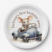 ブルーカーマウスのかわいい水色マウス第1誕生日 ペーパープレート (正面)