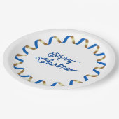 ブルーカーリーリボンフレームクリスマス紙プレート ペーパープレート (アングル)