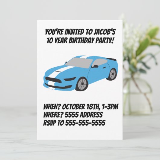 ブルーカー男の子/男性の誕生日カード 招待状 (スタンド正面)