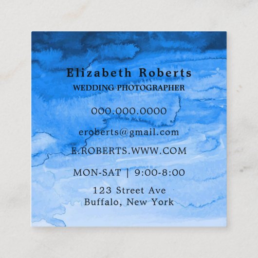 ブルーカ絵を描メラひま結婚わり写真家 スクエア名刺 (裏面)