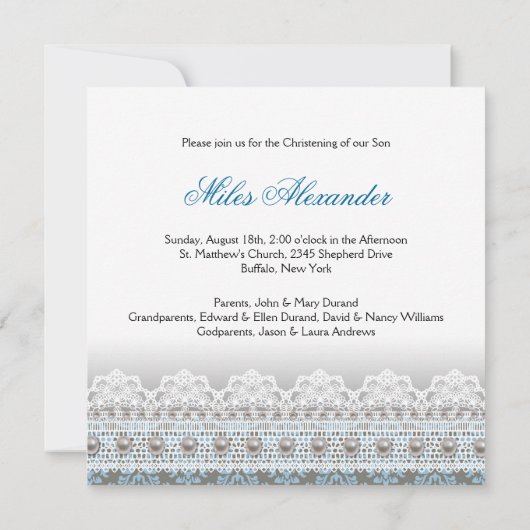 ブルーガウンブラウンブルーダマスク男の赤ちゃん《キリスト教》洗礼式や命名式 招待状 (裏面)