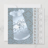 ブルーガウンブラウンブルーダマスク男の赤ちゃん《キリスト教》洗礼式や命名式 招待状 (正面)