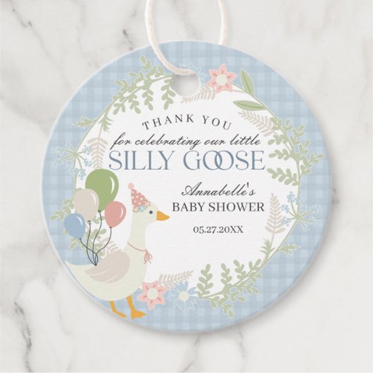 ブルーガチョウ間抜けフローラギンガムベビーシャワーの好意 フェイバータグ (正面)