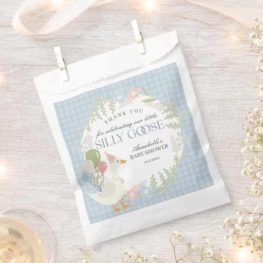 ブルーガチョウ間抜けフローラギンガムベビーシャワーの好意 フェイバーバッグ (クリップ留めされた状態)