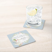 ブルーガチョウ間抜けフローラギンガムベビーシャワー スクエアペーパーコースター (インサイチュ)