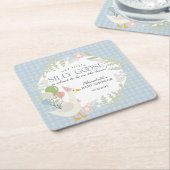 ブルーガチョウ間抜けフローラギンガムベビーシャワー スクエアペーパーコースター (アングル)