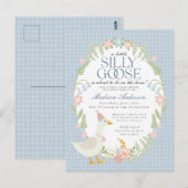 ブルーガチョウ間抜けフローラギンガムベビーシャワー ポストカード (正面/裏面)