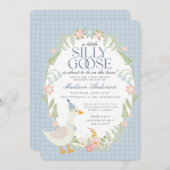 ブルーガチョウ間抜けフローラギンガムベビーシャワー 招待状 (正面/裏面)