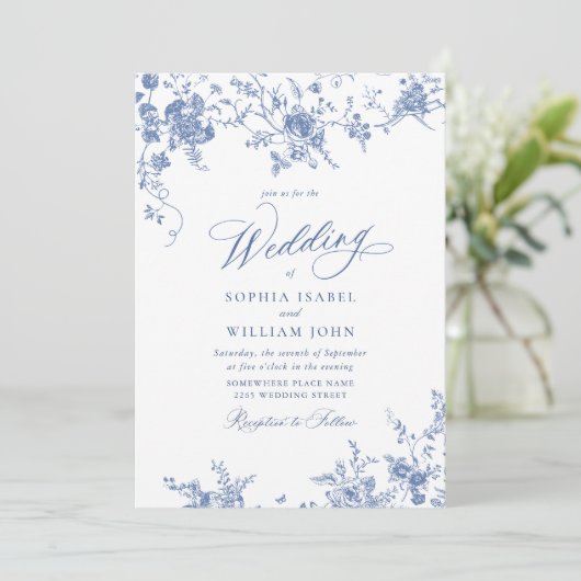 ブルーガビクトリアンーデンフランスのトワールフローラ結婚ズ 招待状 (スタンド正面)