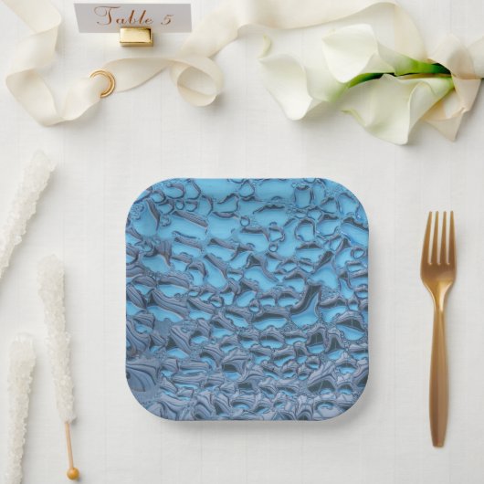 ブルーガラスに優しい雨滴紙プレート ペーパープレート (ウェディング)