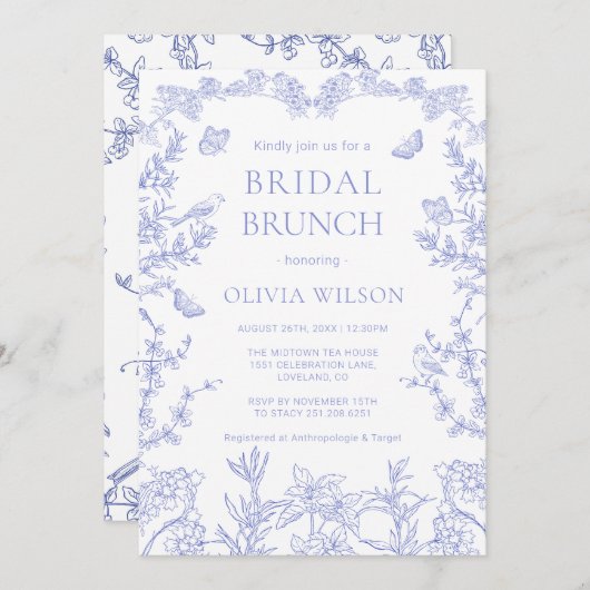 ブルーガーデンお洒落チノイスリーブライダルブランチ 招待状 (正面/裏面)